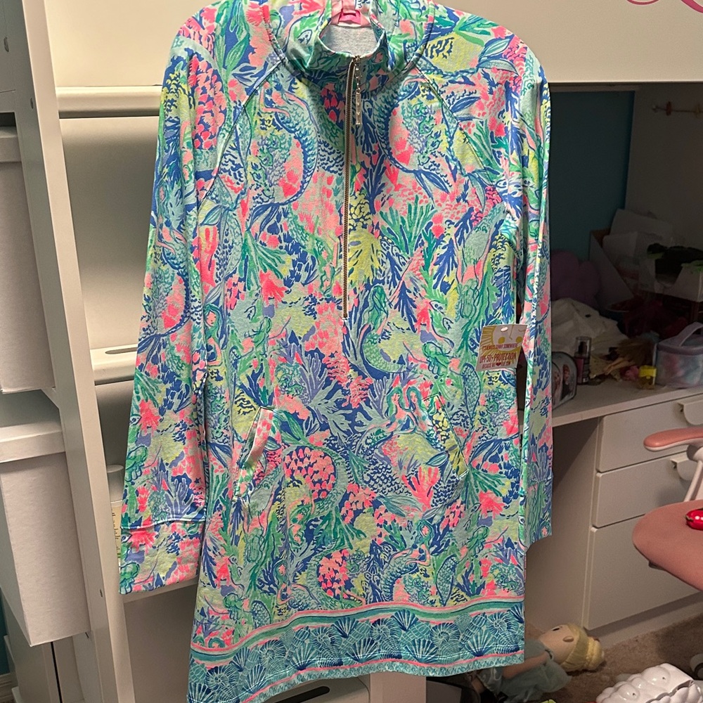 Lilly Pulitzer Pink and Blue Tropical Print Dress